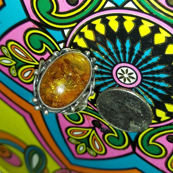 Vintage South west / rancher vibes. Crystal (amber) statement ring
